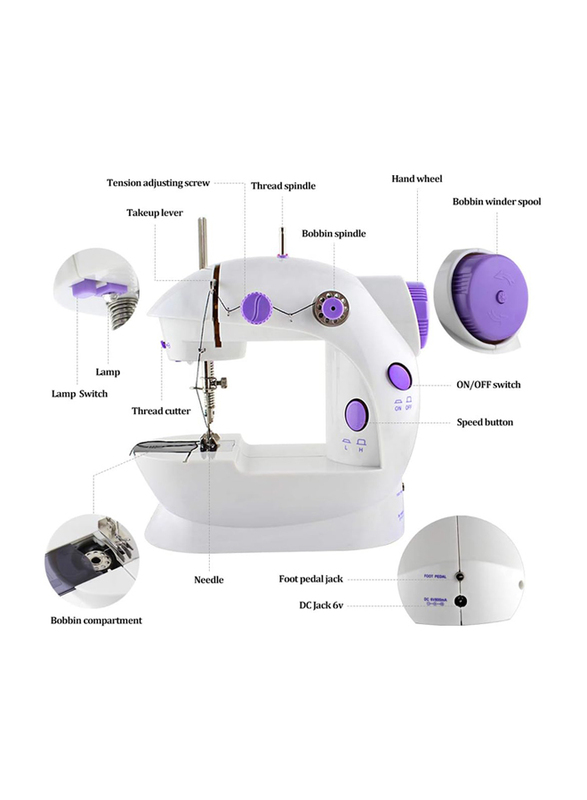 Portable Household Mini Sewing Machine, Purple/White