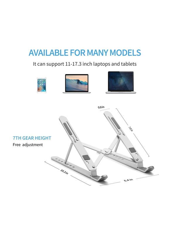 Adjustable Aluminium Laptop Stand, Silver