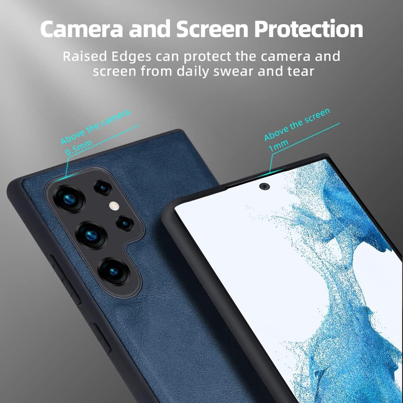 X-level Samsung Galaxy S22 Ultra 5G Anti-Scratch Premium PU Leather Soft TPU Bumper Shockproof Protective Mobile Phone Case Cover, Blue