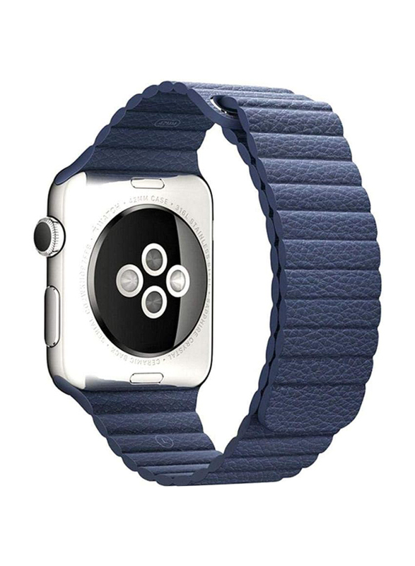 Eworld Leather Replacement Strong Magnetic Closure Sport Loop Band for Apple Watch 42/44mm, Blue