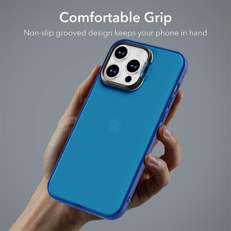 X-Level Apple iPhone 15 Pro Max Slim Lightweight Matte Finish Coating Back Mobile Phone Case Cover with Kickstand and Built-in Camera Ring Stand, Blue