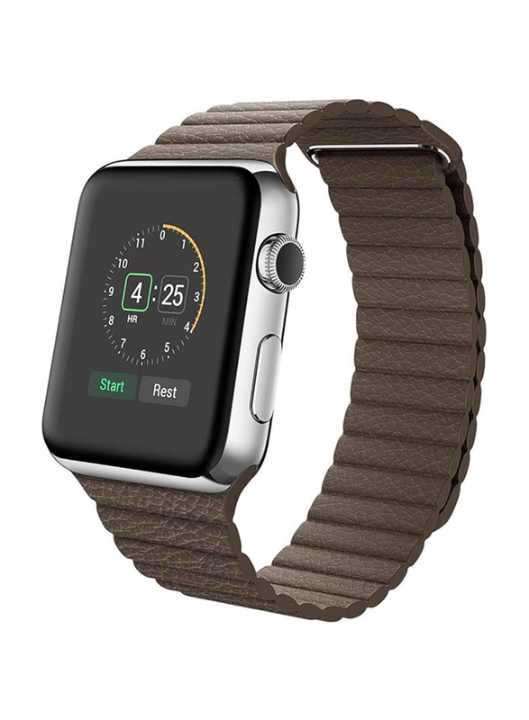 Leather Magnetic Loop Band for Apple Watch 49mm/45mm/44mm/42mm, Brown