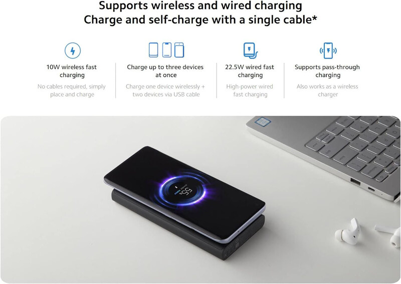 Xiaomi 10000mAh 35969 10W Wireless Fast Charging Power Bank, Black