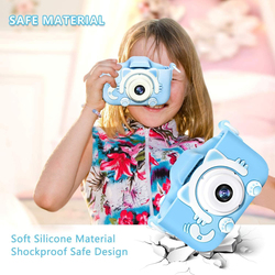 Kid's Digital Dual Screen Anti-Drop Cartoon Camera Selfie Camera with 32GB SD Card, 20 MP, Blue