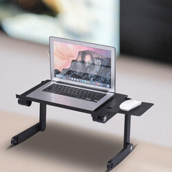 360 Degree Adjustable Foldable Vented Laptop Table Stand with Mouse Pad and Cooling Fans, Black