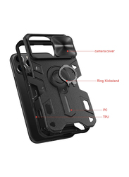 Nillkin Apple iPhone 13 pro Military-grade Impact-Resistant Shockproof Mobile Phone Case Cover with Rotate Ring Kickstand and Slid Camera Cover, Black