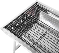 BBQ Charcoal Grill Portable Foldable Barbecue Grill Stainless Steel with Stand, Silver