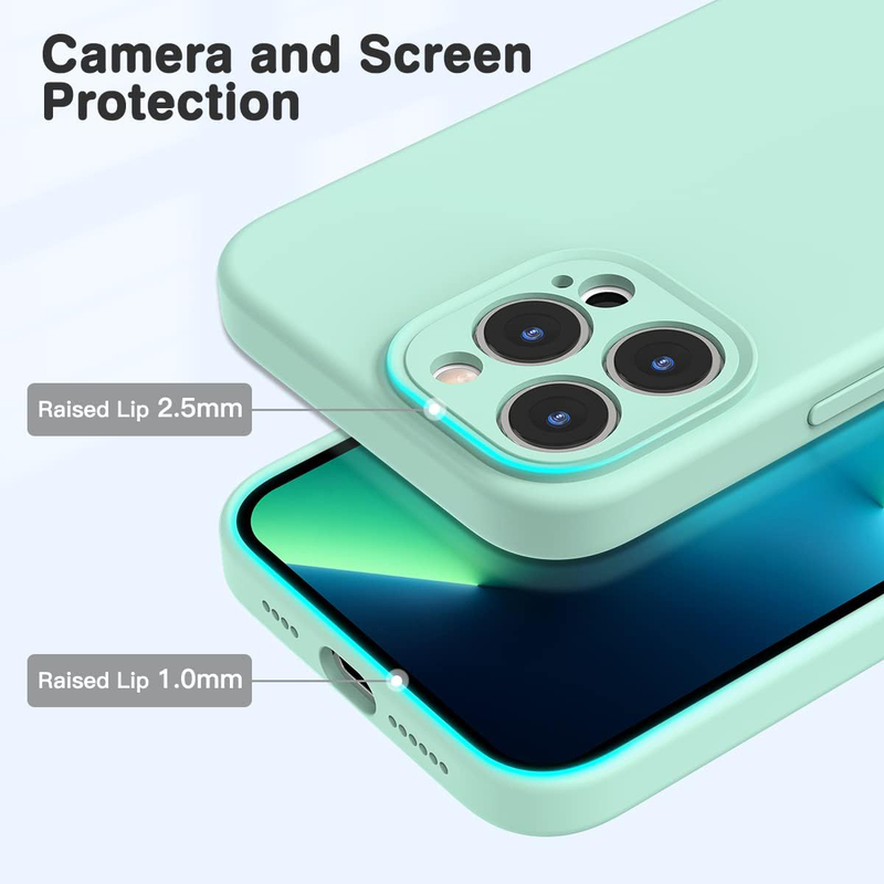 Apple iPhone 13 Pro 6.1-inch 2021 Silicone Slim Thin Durable Liquid Gel Rubber Mobile Phone Case Cover with Integrated Camera Lens Protector, Mint