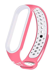 Newest Sports Waterproof TPU Silicone Replacement Wristband Anti-Off Bracelet Strap for Xiaomi Mi Band 5, Pink/White