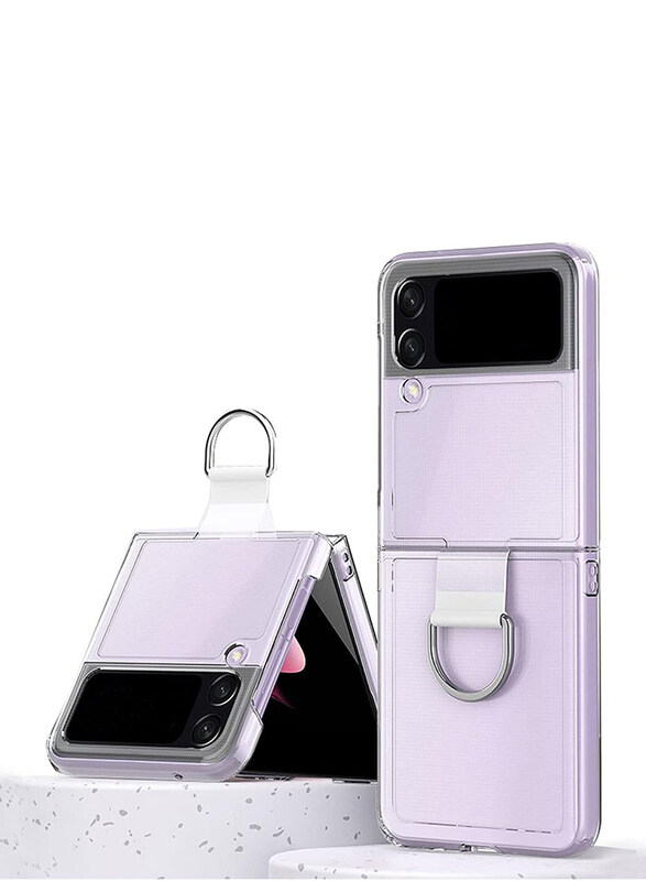 

Generic Samsung Galaxy Z Flip4 5G Ultra-Thin Slim Fit Transparent Hard PC Mobile Phone Case Cover with Ring Holder for, Clear