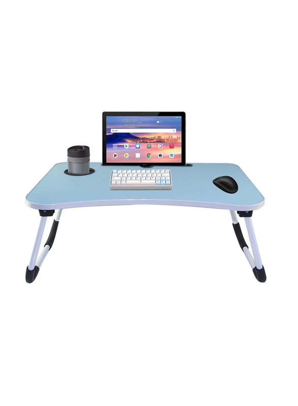 Folding Bed Laptop Desk with Cup Holder, Blue/White