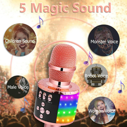 CYKL Wireless Karaoke Microphone with Portable Bag Bluetooth Speaker Handheld Reverberation Singing Recording Mic Speaker with LED Lights, Rose Gold