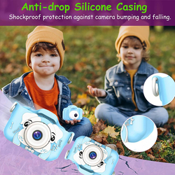 Kid's Digital Dual Screen Anti-Drop Cartoon Camera Selfie Camera with 32GB SD Card, 20 MP, Blue