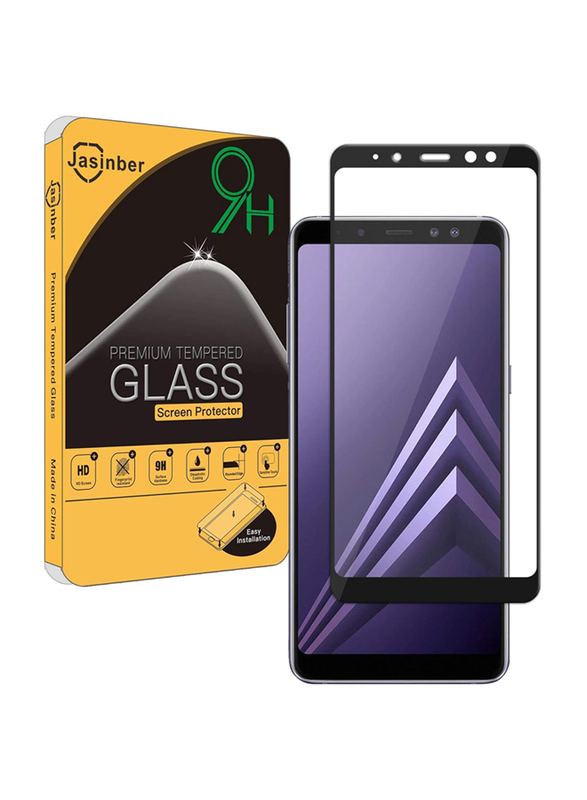 Jasinber Samsung Galaxy A8 Plus Tempered Glass Screen Protector, Clear/Black