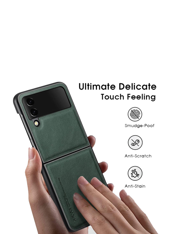 X-Level Samsung Galaxy Z Flip4 5G 2022 Ultra-Thin Slim Premium PU Leather Soft TPU Elegant Anti-Scratch Drop Protection Mobile Phone Case Cover with Wireless Charging, Green