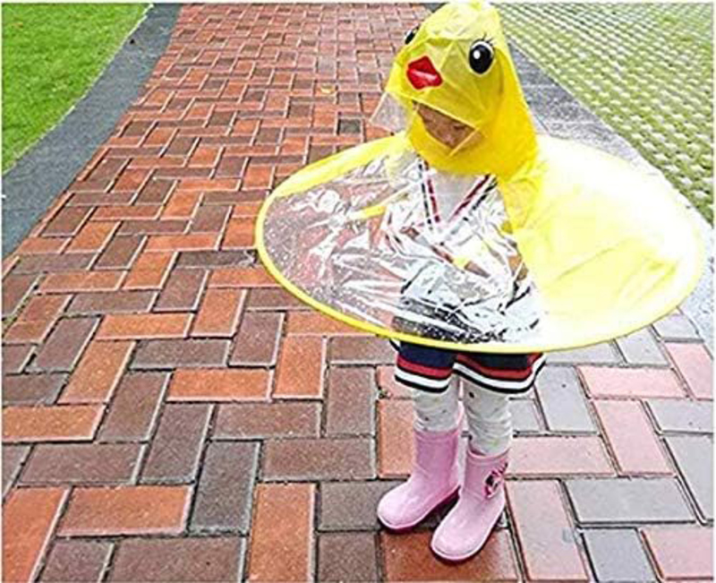 Cute Cartoon Duck Rain Coat Children Umbrella Hat Magical Hands Free Raincoat, Yellow