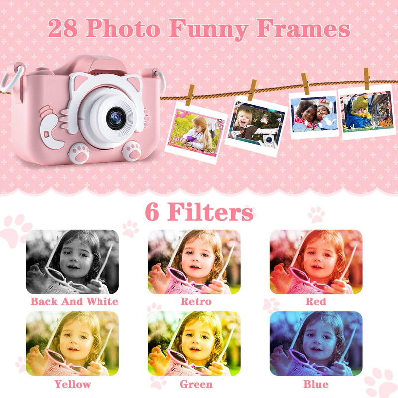 1080P Kids Digital Camera for Toddler with 32GB SD Card, 20 MP, Pink