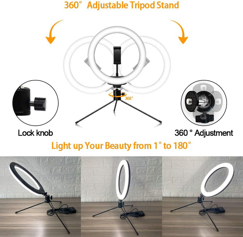 12-inch Tripod Selfie Ring Light Full Kit with 76.7-inch Extendable Tripod Stand for Smartphones and Tablets, Black/White