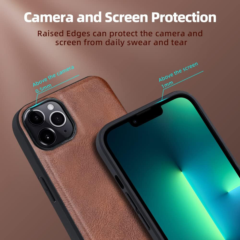 X-level Apple iPhone 13 Pro 6.1" Anti-Scratch Premium Leather Soft TPU Bumper Shockproof Protective Mobile Phone Cover Case, Brown