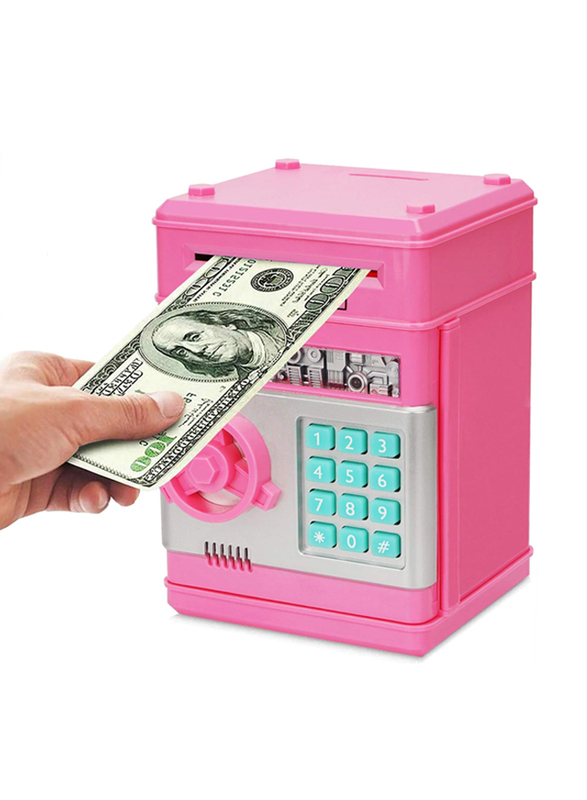 Adevena Mini ATM Password Electronic Money Bank Cash Coins Saving Box for Kids, Ages 6+, Pink