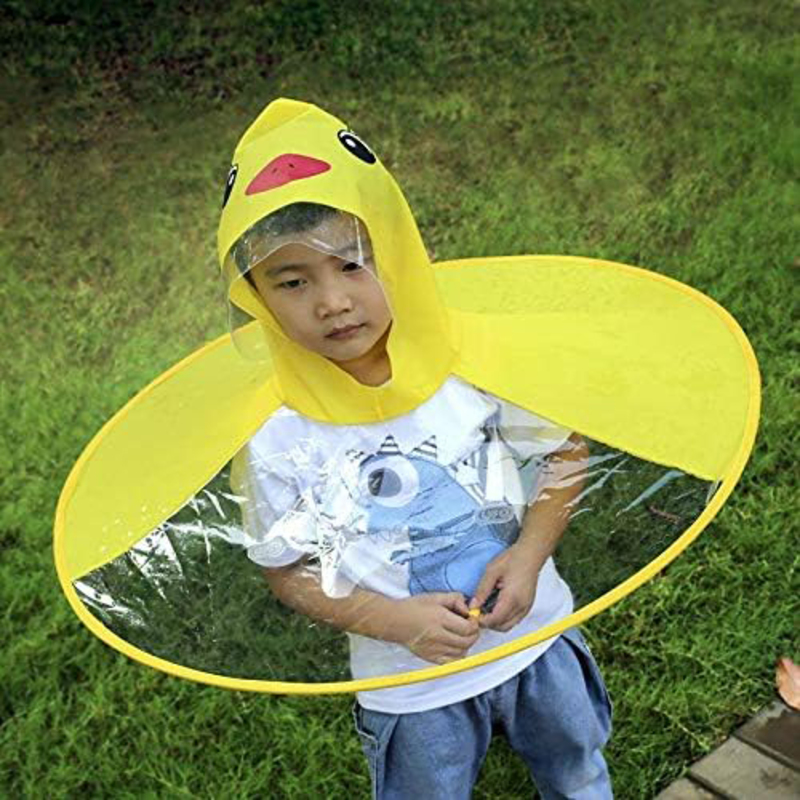 UFO Design Folding Raincoat Umbrella Headwear Hat for Kids, Medium, Yellow