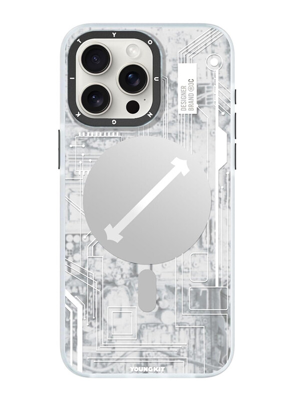 

Young Kit Apple iPhone 15 Pro 2023 Technology Circuit MagFit Designed Case Cover with MagSafe, Titanium White