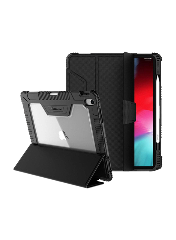 Nillkin Apple iPad Pro 12.9 Inch (2018) PU Leather Full Protective Tablet Flip Case Cover with Apple Pencil Holder, Black