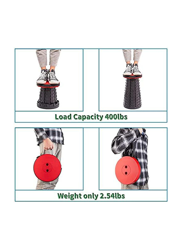 Upgraded Portable Collapsible Retractable Telescoping Foldable Camping Stool, Red