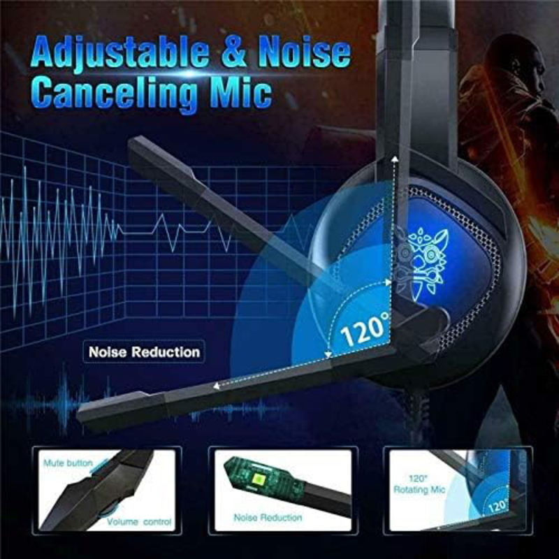 Onikuma 3.5mm 7DSurround Stereo Noise Cancellation LED Light Wired Gaming Headset with Mic, Black