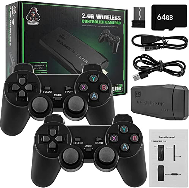 Retro Game Console with Dual Wireless Controllers, 64G, Black