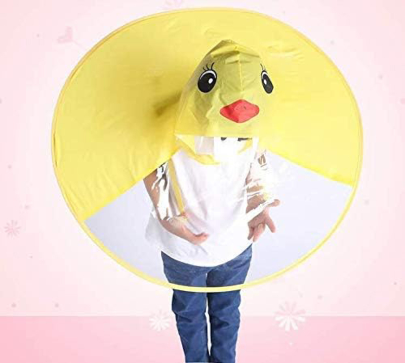 Cute Cartoon Duck Rain Coat Children Umbrella Hat Magical Hands Free Raincoat, Yellow