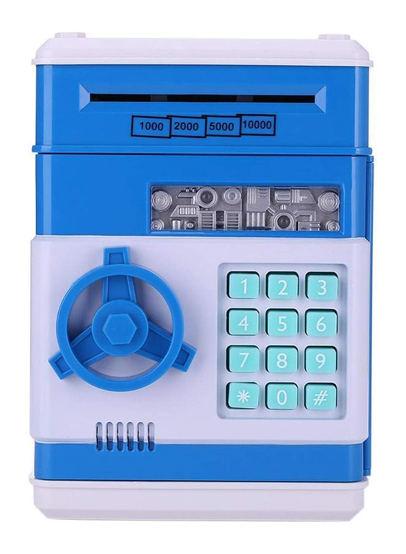 Electronic Safe Money Box Digital Coins Cash Saving Safe Deposit ATM Machine Birthday Gift for Kids, Blue