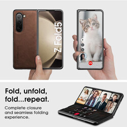 X-level Samsung Galaxy Z Fold 5 5G Ultra Thin PU Premium Leather Soft TPU Durable Shockproof Protective Classic Slim Mobile Phone Case Cover, Brown