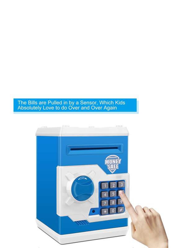 Renvdsa Zonkin Electronic Mini ATM Money Save Box Password Piggy Bank, Blue/White