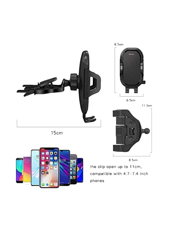 Yesido Universal Car Phone Holder CD Slot Port Flexible Design Mount Bracket Silicone for All Smartphone, Black