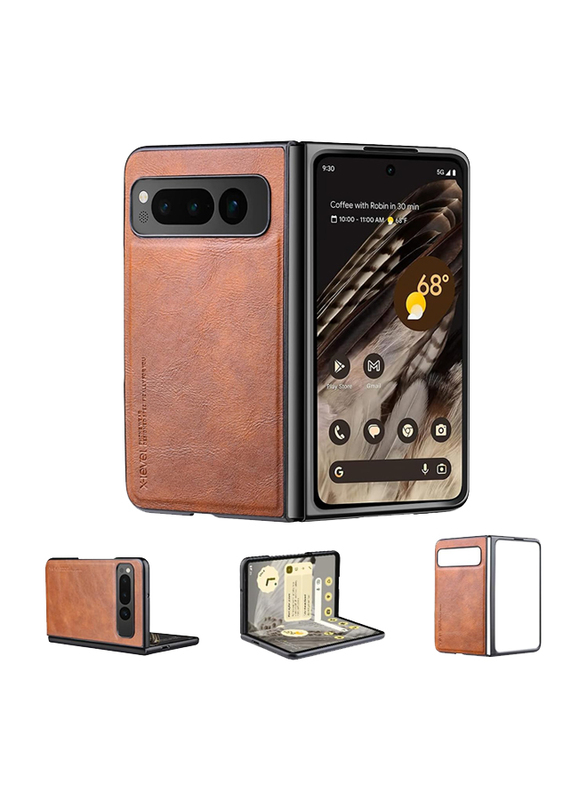 X-Level Google Pixel Fold 5g Leather Thin Slim Premium Shockproof Protection Mobile Phone Case Cover, Brown