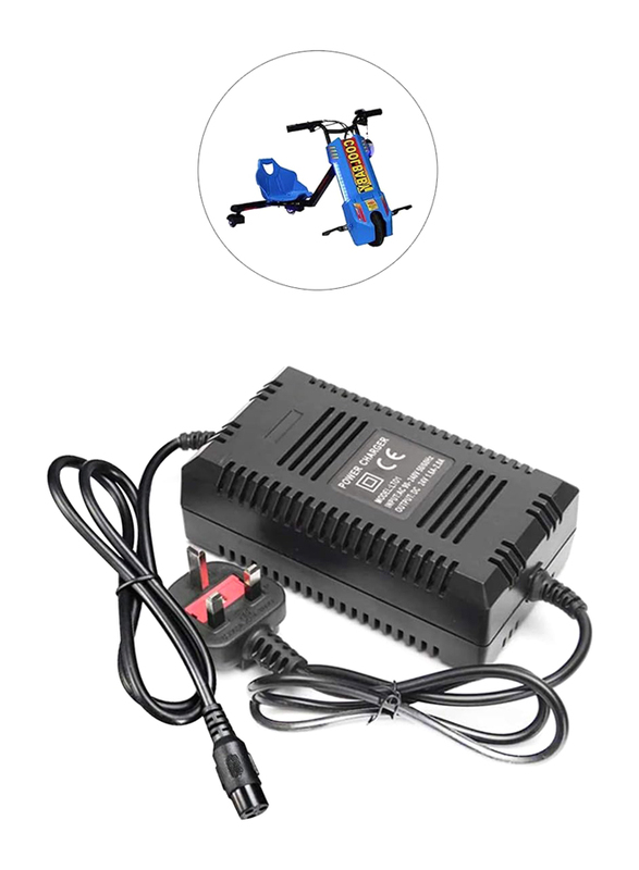 24V 2A Power Charger with Three Port Inline Female Connector for Scooter Power Supply Adapter, Black