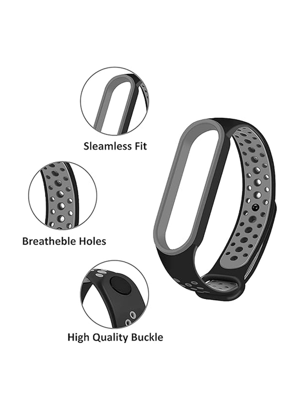 Adjustable Strap for Xiaomi Mi Band 5/Mi Band 6, Grey/Black