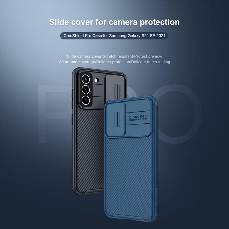 Nillkin Camshield Pro Slide Camera Protection Heavy Duty Shockproof Mobile Phone Case Cover with Camera Cover for Samsung Galaxy S21 FE 5G 6.4″, Black