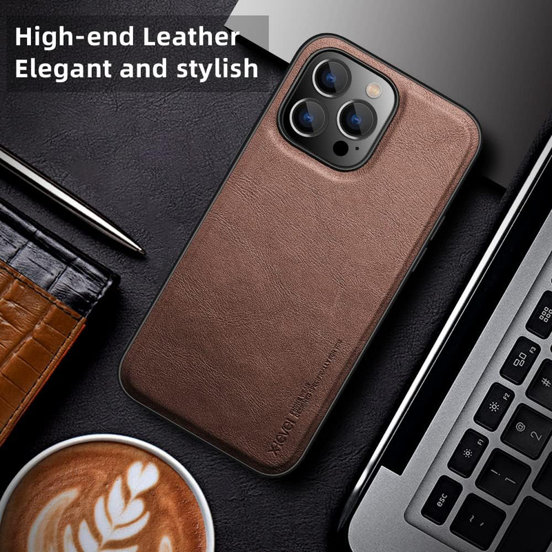 X-Level Apple iPhone 14 Pro Max 2022 Premium PU Leather Slim Protective Business Design Luxury Rugged Shockproof Non-Slip Mobile Phone Case Cover, Brown