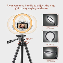 10-Inch Selfie Ring Light with 40-Inch Extendable Tripod Stand & Phone Holder, Black