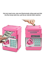 Electronic ATM Password Cash Coin Can Auto Scroll Paper Money Saving Box Toy Gift for Kids, Pink