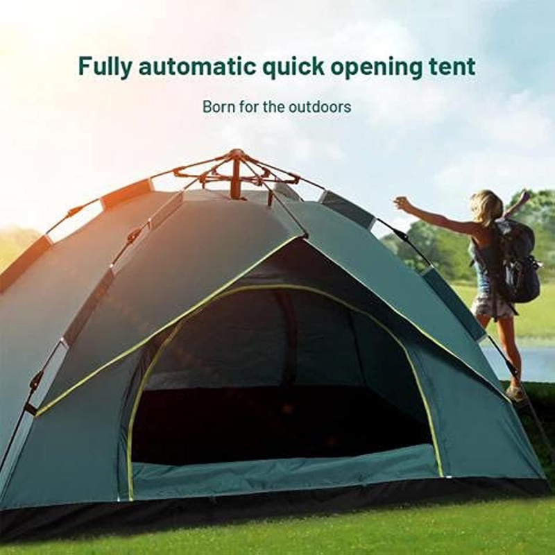 Double Layer Portable Outdoor Camping Tent, 4 Person, Green