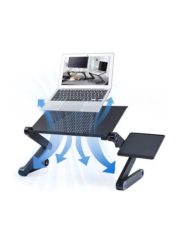 Adjustable Aluminium Laptop Desk with Mouse Pad, Black