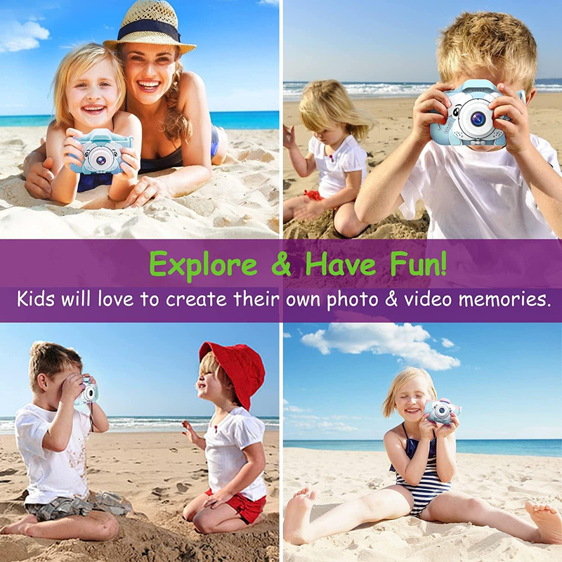 Kid's Digital Dual Screen Anti-Drop Cartoon Camera Selfie Camera with 32GB SD Card, 20 MP, Blue