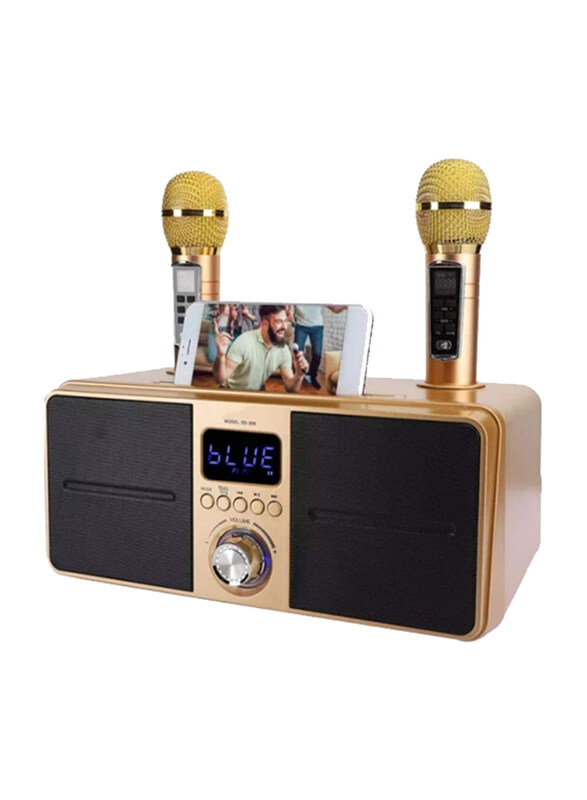 

SDRD SD-309 Dual Wireless Karaoke Microphone Bluetooth Speaker Mobile Stereo Speaker Set, 30W, Gold