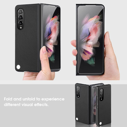 X-level Samsung Galaxy Z Fold 3 5G Strudy Carbon Fiber Heavy Duty Shockproof Hard PC Back Mobile Phone Case Cover Designed, Black