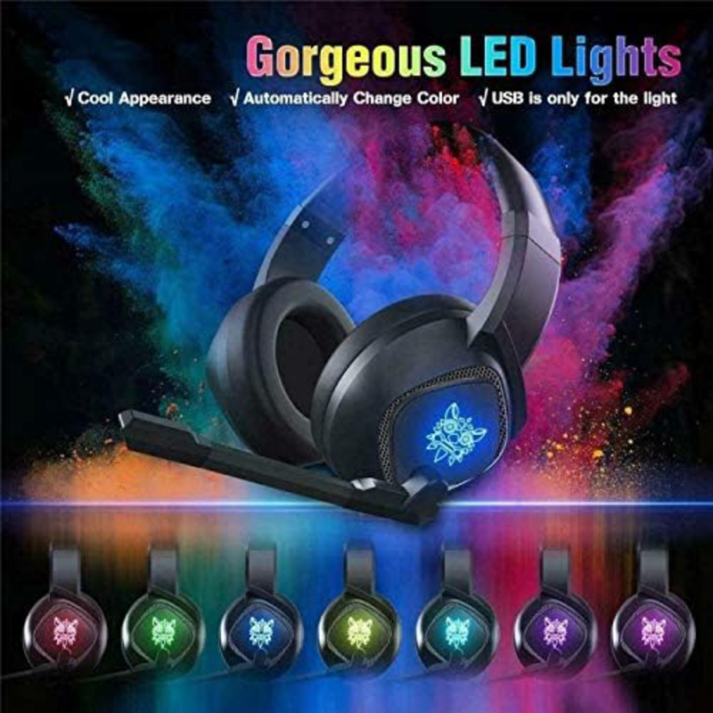 Onikuma 3.5mm 7DSurround Stereo Noise Cancellation LED Light Wired Gaming Headset with Mic, Black