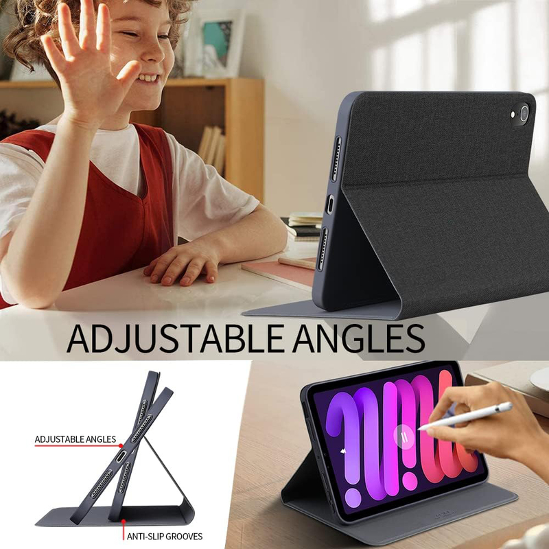 X-Level 8.3-inch Apple iPad mini 6 (2021) (6th Gen) New Lightweight Slim Protective Soft TPU Back Stand Auto Wake/Sleep Support iPad Pencil Charging Tablet Case Cover, Black