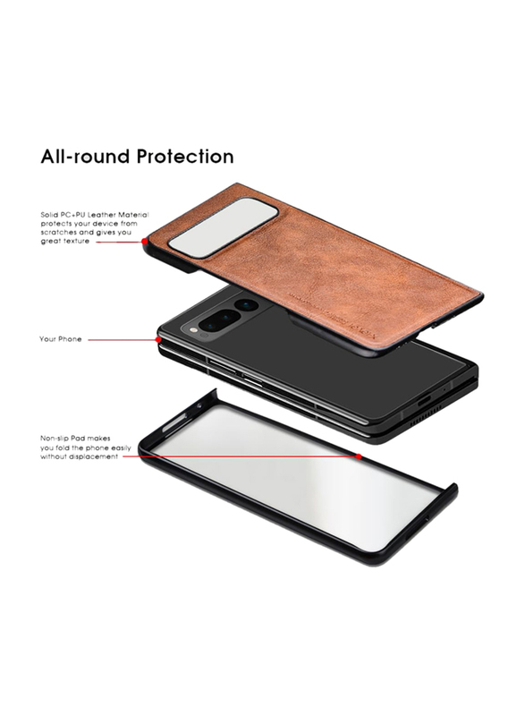 X-Level Google Pixel Fold 5g Leather Thin Slim Premium Shockproof Protection Mobile Phone Case Cover, Brown